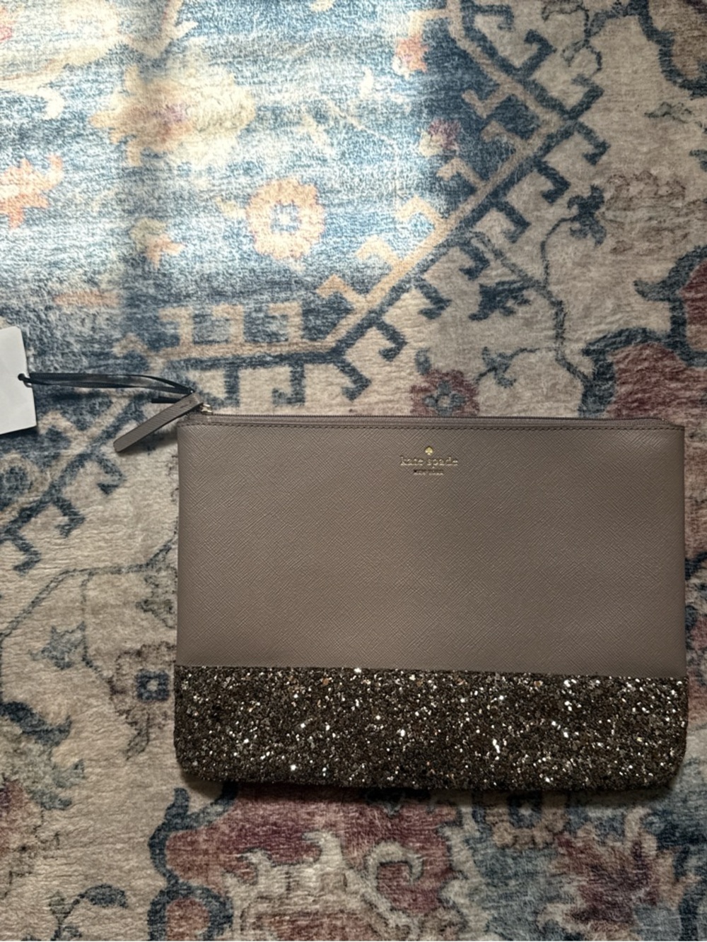 kate spade Taupe Glitter Trim Zip Pouch